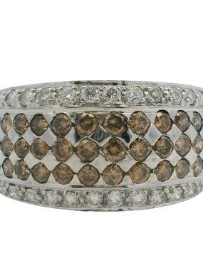 LeVian 14kt White Gold and Cognac Brown and White Diamond Cocktail Ring Size 7
